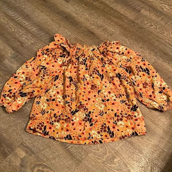 Sonoma Floral Peasant Blouse 100% Cotton Rust Orange Boho Cottagecore M - Picture 2 of 7